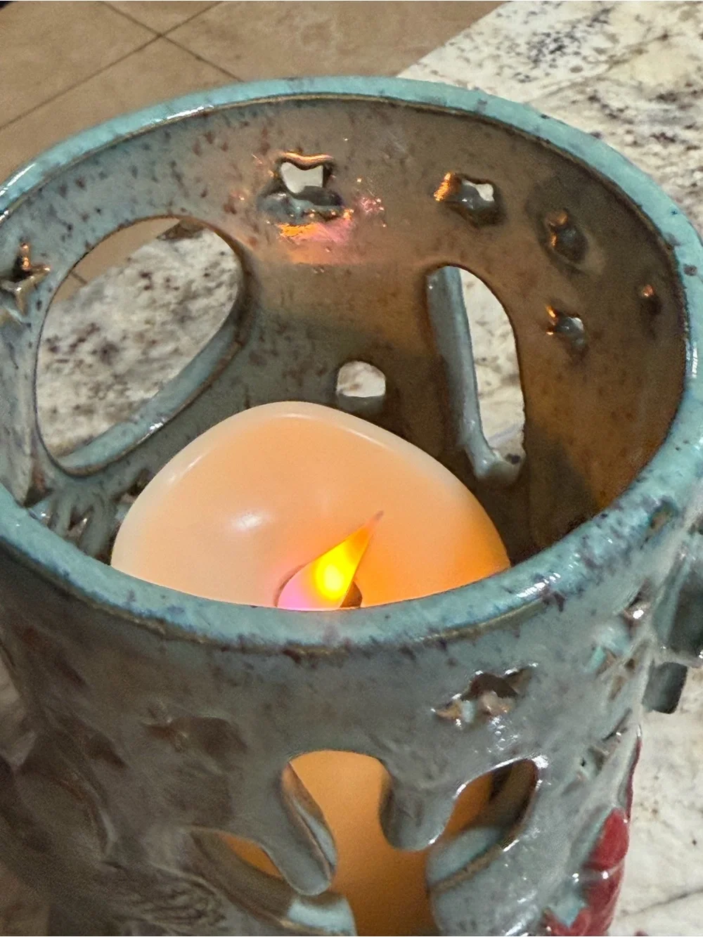 1978 Signed Studio Pottery Southwest Cactus Coyote Luminary Candle Lantern 9”